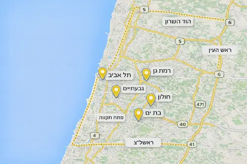 אזורי שירות החלפת מצבר עד הבית – מרכז הארץ